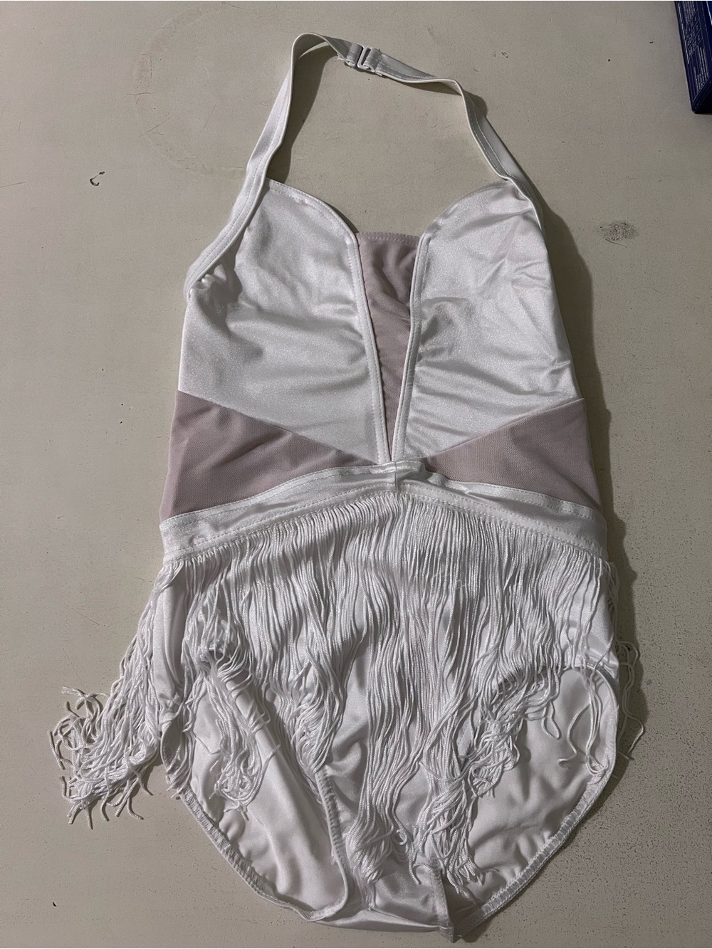 balera White Halter One-Piece bodysuit with Fringe